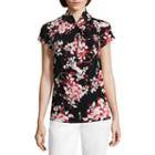Liz Claiborne Short Sleeve Twist Neck Floral Blouse
