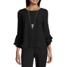 By & By 3/4 Sleeve V Neck Crepe Blouse-juniors