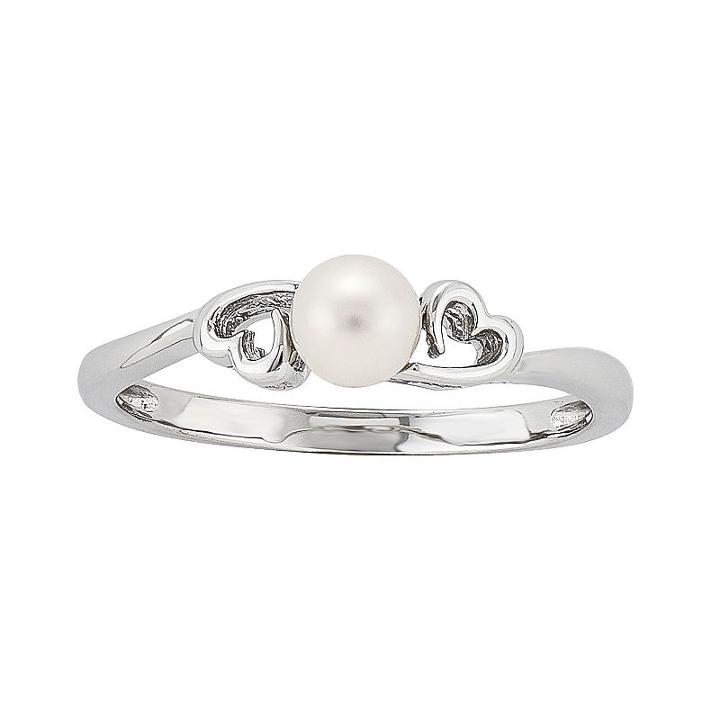 Womens White Cultured Freshwater Pearls Sterling Silver Solitaire Ring