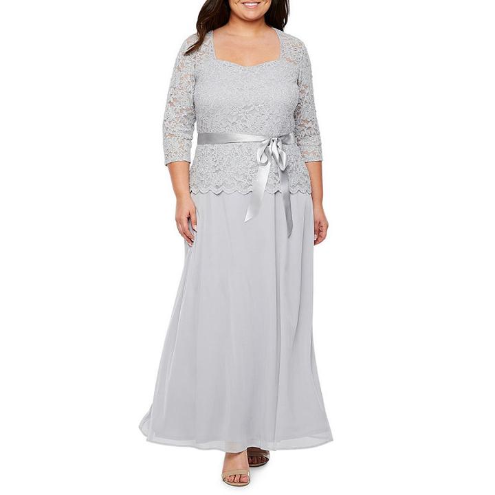 Onyx Nites 3/4 Sleeve Evening Gown-plus