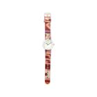 Olivia Pratt Womens Silver-tone Faux Mop Dial Red-orange Patterned Fabric Strap Watch 10352tr