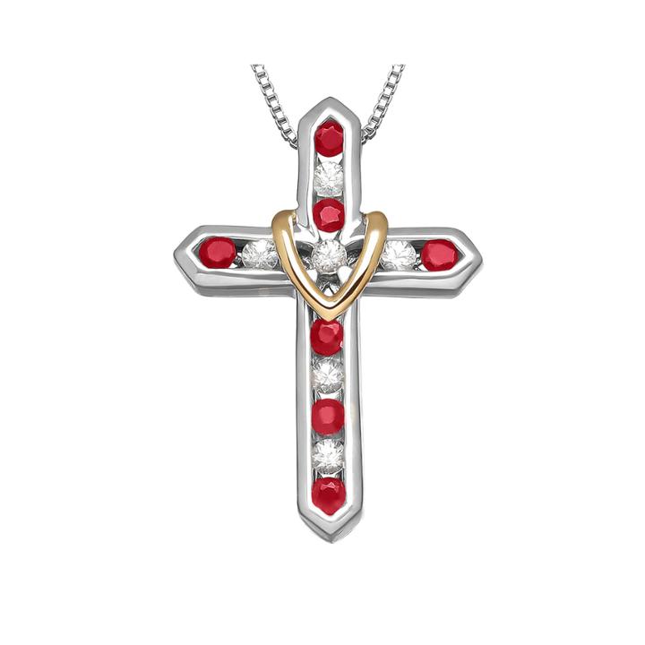 Genuine Ruby & White Sapphire Cross Pendant