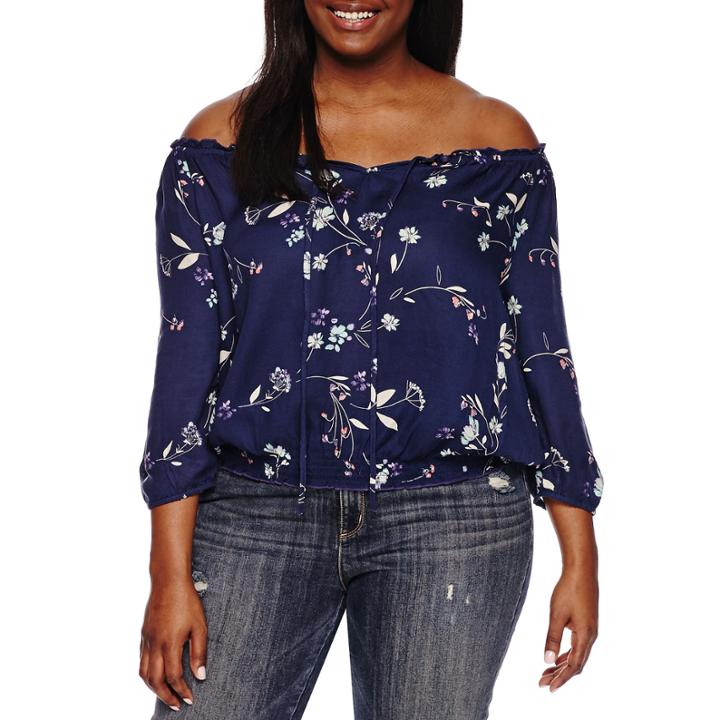 Arizona Long Sleeve Crepe Blouse-juniors Plus