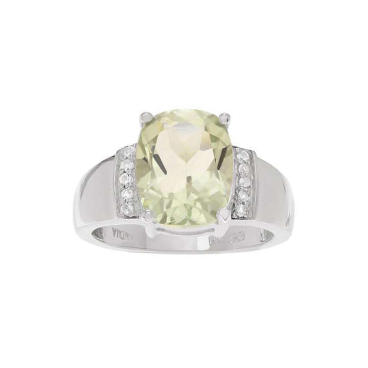 Genuine Green Amethyst & White Topaz Sterling Silver Ring