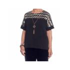 Alfred Dunner Deck The Halls Short Sleeve Crew Neck Chevron T-shirt-womens