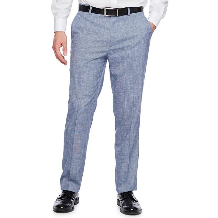 Jf J.ferrar Blue Slub Slim Fit Stretch Suit Pants