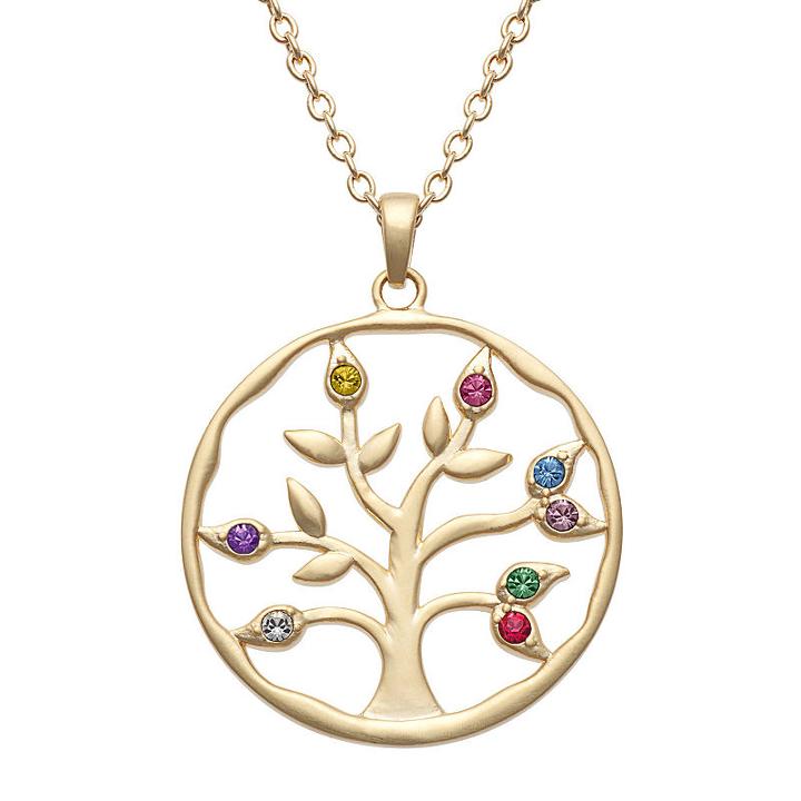 Personalized Womens Multi Color Crystal 14k Gold Over Brass Pendant Necklace