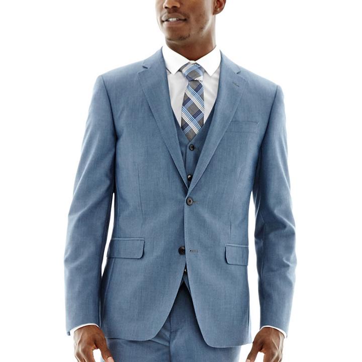 Jf J. Ferrar Medium Blue End-on-end Suit Jacket-slim Fit
