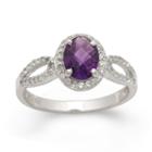Womens Amethyst Purple Sterling Silver Oval Cocktail Ring