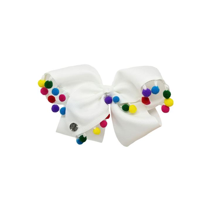 Jojo Siwa Signature Hair Bow White W/rainbow Poms