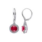 Lab-created Ruby And White Sapphire Sterling Silver Leverback Earrings