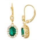 Lab-created Emerald & White Sapphire Diamond Accent 14k Gold Over Silver Leverback Earrings