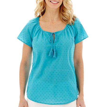 St. Johns Bay Short-sleeve Clip Dot Embroidered Peasant Top