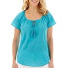 St. Johns Bay Short-sleeve Clip Dot Embroidered Peasant Top