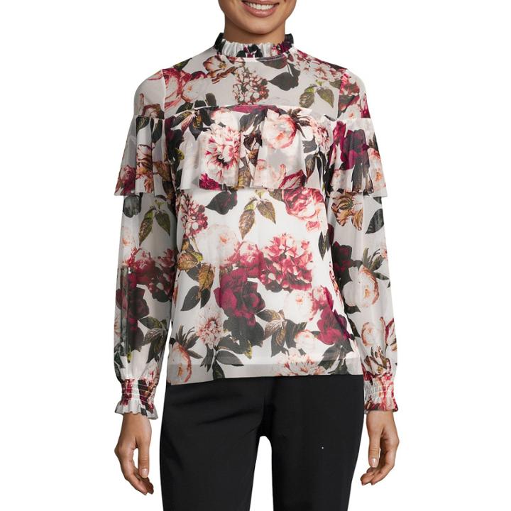 Worthington Long Sleeve Ruffle Blouse