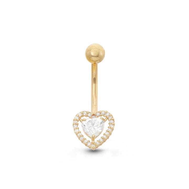 10k Yellow Gold Cubic Zirconia 9.3mm Heart Belly Ring