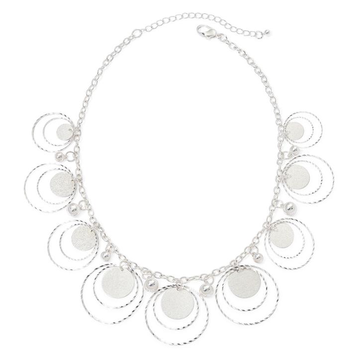 Silver-tone Textured Disc Shaky Necklace
