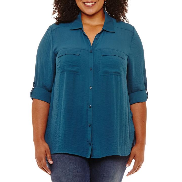 A.n.a 3/4 Sleeve Button-front Shirt - Plus
