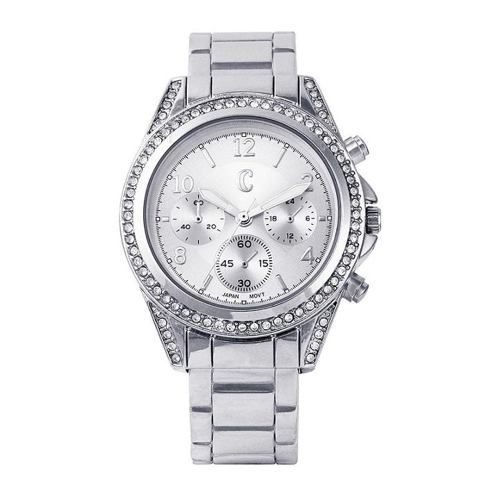 Womens Crystal-accent Silver-tone Boyfriend Cuff Bangle Watch