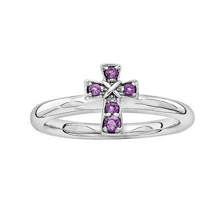 Personally Stackable Genuine Amethyst Sterling Silver Cross Stackable Ring