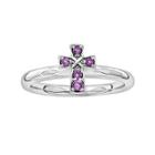 Personally Stackable Genuine Amethyst Sterling Silver Cross Stackable Ring