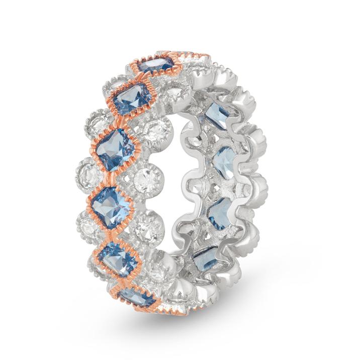 Womens Blue Aquamarine Sterling Silver Band