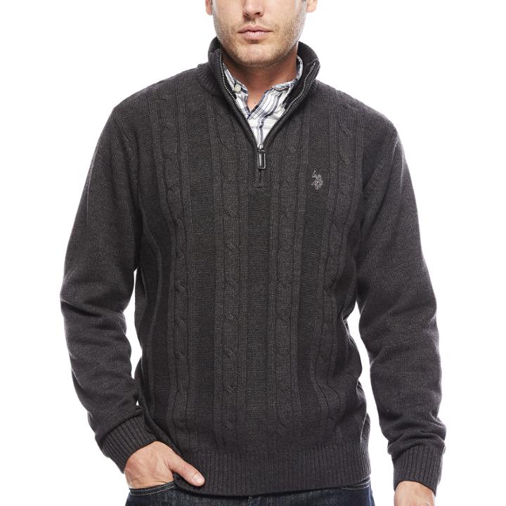 U.s. Polo Assn. Long-sleeve Cableknit Quarter-zip Sweater
