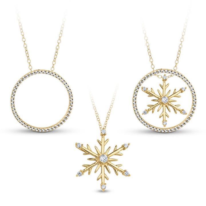 18k Gold Over Silver 3-in-1 Cubic Zirconia Snowflake Necklace