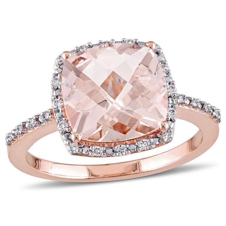 Womens 1/10 Ct. T.w. Genuine Pink Morganite 14k Gold Cocktail Ring