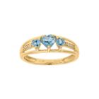 Genuine Blue Topaz And Diamond-accent 3-stone Heart Ring