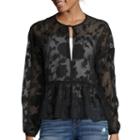 Belle + Sky Long-sleeve Floral Burnout Peasant Blouse