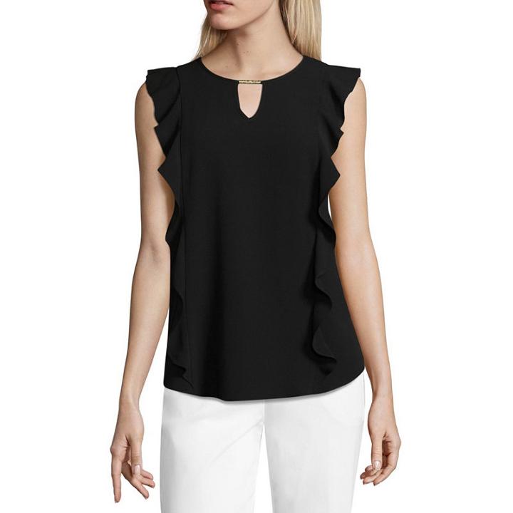 By & By Sleeveless Keyhole Neck Crepe Blouse-juniors