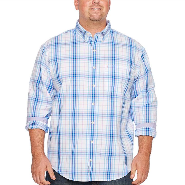 Izod Ls Natural Stretch Multi Color Plaid Woven Long Sleeve Plaid Button-front Shirt-big And Tall