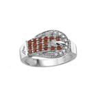 1/2 Ct. T.w. White & Color-enhanced Red Diamonds Sterling Silver Buckle Ring