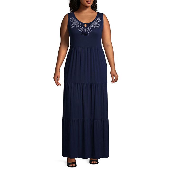 St. John's Bay Sleeveless Tie Front Maxi Dress - Plus