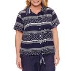 Alfred Dunner Short Sleeve Button Down Stripe Blouse-plus