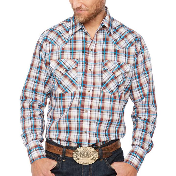 Ely Cattleman Long Sleeve Plaid Snap-front Shirt-big And Tall