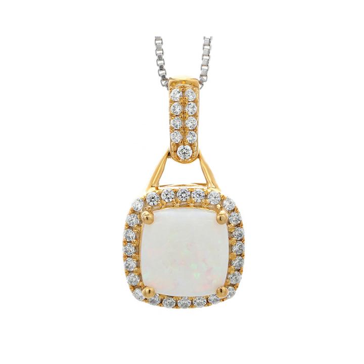 1/5 Ct. T.w. Diamond And Lab-created Opal 10k Yellow Gold Pendant Necklace
