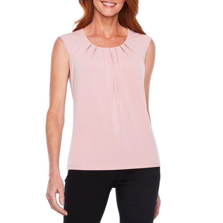 Black Label By Evan-picone Sleeveless Crew Neck Crepe Blouse