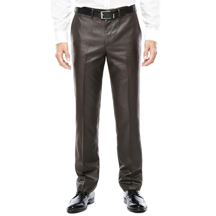 J.ferrar Charcoal Black Plaid Suit Pants-slim Fit