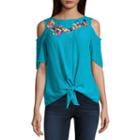 Alyx Short Sleeve Round Neck Cold Shoulder Woven Blouse