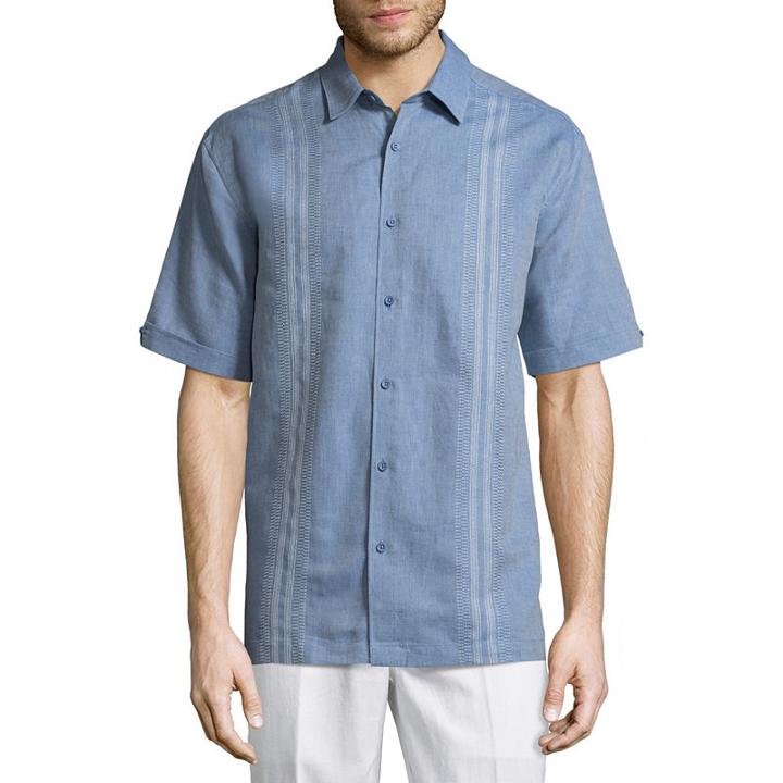 Havanera Havanera Linens Short Sleeve Panel Button-front Shirt-big And Tall
