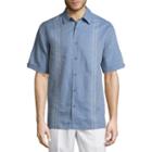 Havanera Havanera Linens Short Sleeve Panel Button-front Shirt-big And Tall