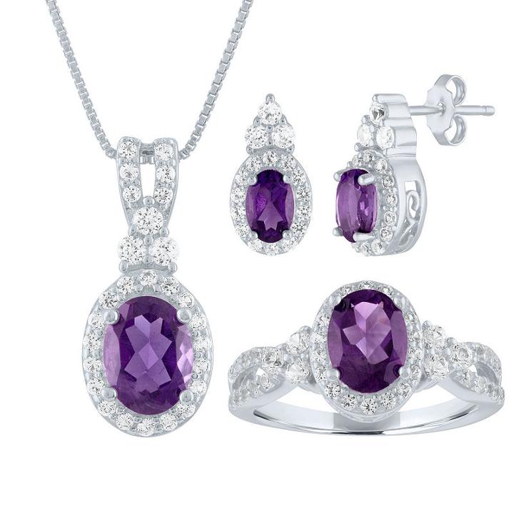 Womens 3-pc. Purple Amethyst Sterling Silver Jewelry Set