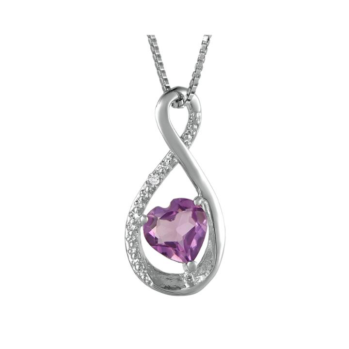 Genuine Amethyst And Diamond-accent Heart And Infinity Pendant Necklace