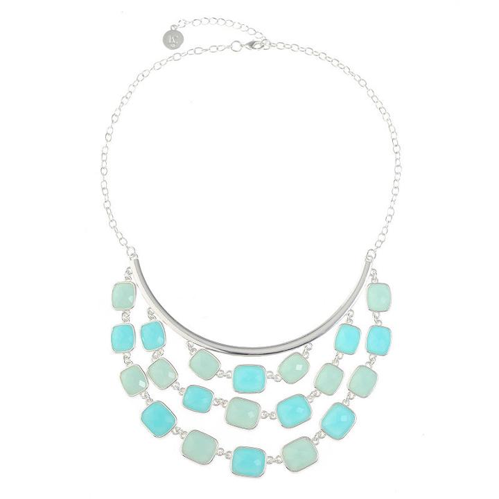 Liz Claiborne Womens Blue Square Statement Necklace