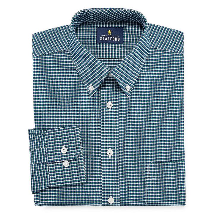Stafford Wrinkle Free Oxford Long Sleeve Woven Gingham Dress Shirt