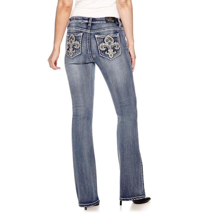 Love Indigo Fleur Des Lis Embellished Back Pocket Bootcut Jean