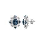 1/4 Ct. T.w. White & Color-enhanced Blue Diamond Sterling Silver Earrings