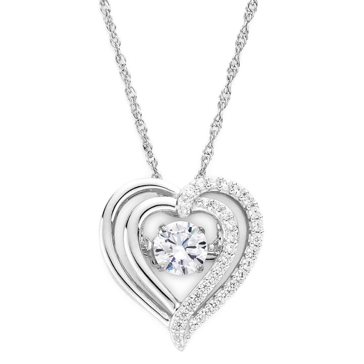 Diamonart Dancing Cubic Zirconia Sterling Silver Heart Pendant Necklace